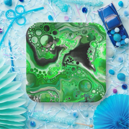 Green Digital Fluid Marble Art Pappteller (Party)
