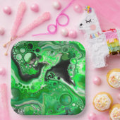 Green Digital Fluid Marble Art Pappteller (Party)