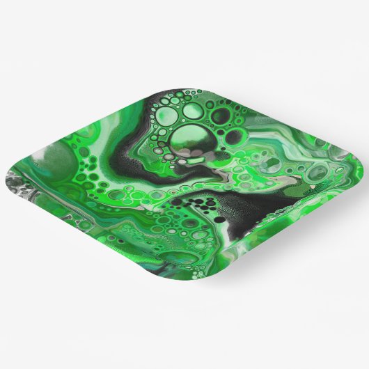 Green Digital Fluid Marble Art Pappteller (Gewinkelt)