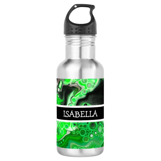 Green Digital Fluid Marble Art Personalized Edelstahlflasche (Vorderseite)