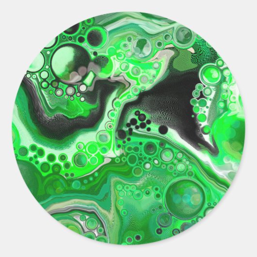 Green Digital Fluid Marble Art Runder Aufkleber (Vorderseite)