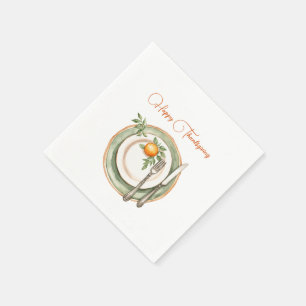 Green Dinner Plate mit Orange Happy Thanksgiving Serviette