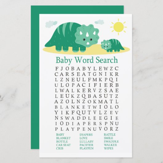 Green Dino Baby Shooter Word Search Game (Vorne/Hinten)