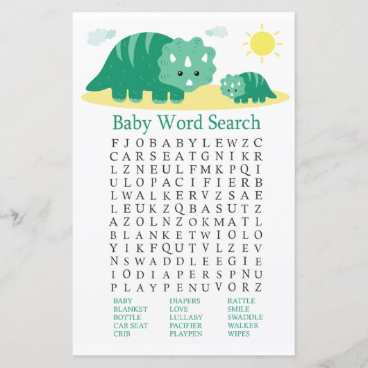 Green Dino Baby Shooter Word Search Game (Vorderseite)