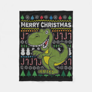 Green Dino Ugly Christmas Sweater Wildlife Series Fleecedecke