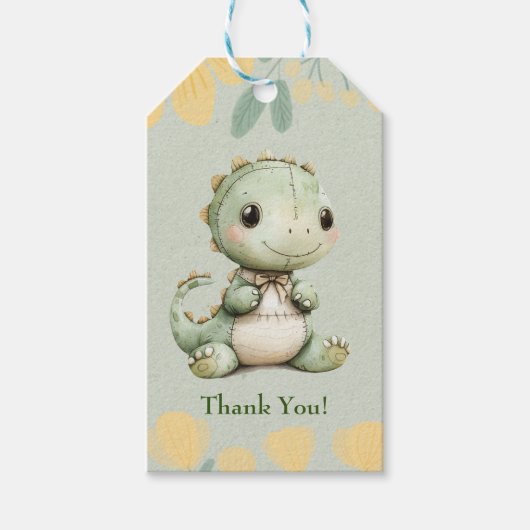 Green Dinosaur 1. Geburtstag Party Vielen Dank Geschenkanhänger (Vorderseite)