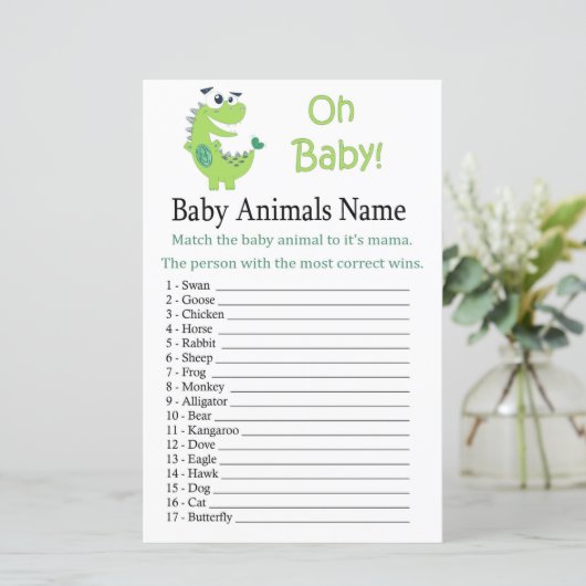 Green Dinosaur Baby Animals Name Game (Stehend Vorderseite)