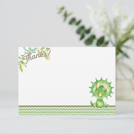 Green Dinosaur Baby Dusche Danke Karte (Stehend Vorderseite)