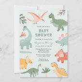 Green Dinosaur Baby Dusche Einladung (Vorderseite)