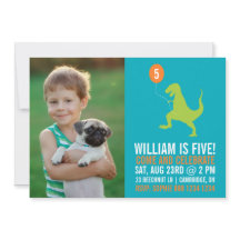 Green Dinosaur & Balloon Foto Einladung zum Geburt