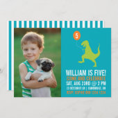 Green Dinosaur & Balloon Foto Einladung zum Geburt (Vorne/Hinten)