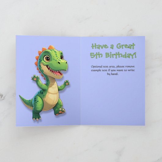 Green Dinosaur Blue Gingham Birthday Card Karte (Innenseite)