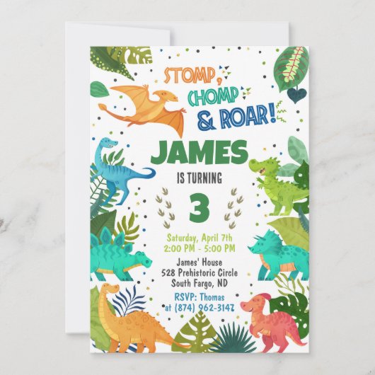 Green Dinosaur Boy Einladung (Vorderseite)