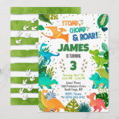 Green Dinosaur Boy Einladung (Vorne/Hinten)