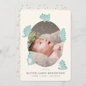 Green Dinosaur Boy Foto Geburtsankündigung Einladung (Vorne/Hinten)