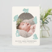 Green Dinosaur Boy Foto Geburtsankündigung Einladung (Stehend Vorderseite)