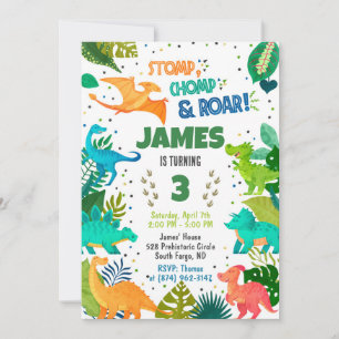 Green Dinosaur Boy Invitation Einladung