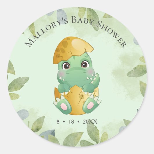 Green Dinosaur Boys Baby Dusche Runder Aufkleber (Vorderseite)