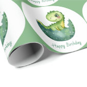 Green Dinosaur Custom Watercolor Happy Birthday Geschenkpapier (Rolleneckpunkt)
