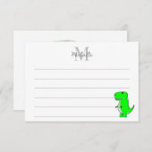 Green Dinosaur Drawing Custom Lined Monogram Mitteilungskarte (Vorne/Hinten)