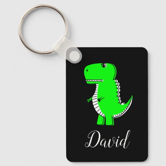 Green Dinosaur Drawing With Custom Name Keychain Schlüsselanhänger (Vorderseite)