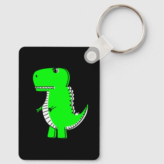 Green Dinosaur Drawing With Custom Name Keychain Schlüsselanhänger (Rückseite)