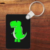 Green Dinosaur Drawing With Custom Name Keychain Schlüsselanhänger (Rückseite)