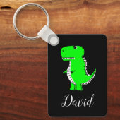 Green Dinosaur Drawing With Custom Name Keychain Schlüsselanhänger (Vorderseite)