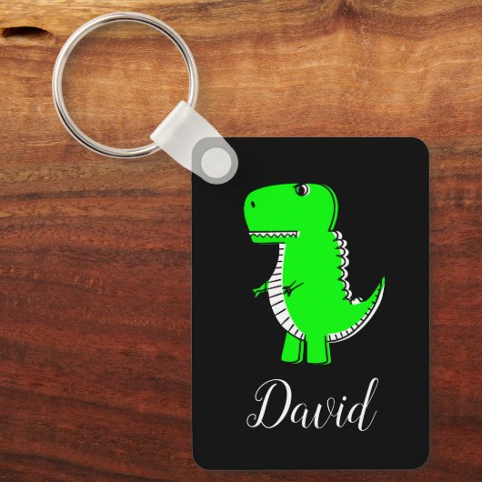 Green Dinosaur Drawing With Custom Name Keychain Schlüsselanhänger (Vorderseite)