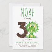 Green Dinosaur Dritte Geburtstagseinladung Einladung (Vorderseite)