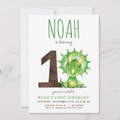 Green Dinosaur Einladung zum ersten Geburtstag (Vorderseite)