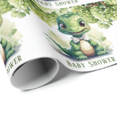 Green Dinosaur Floral Baby Dusche Geschenkpapier (Rolleneckpunkt)