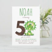 Green Dinosaur Fünfte Geburtstagseinladung Einladung (Stehend Vorderseite)