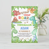 Green Dinosaur Geburtstagseinladung Einladung (Stehend Vorderseite)