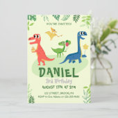 Green Dinosaur Geburtstagsparty Einladung (Stehend Vorderseite)