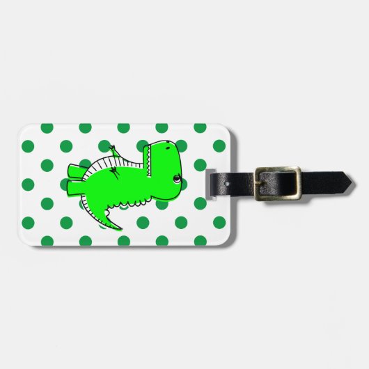 Green Dinosaur Green Polka Dots Gepäckanhänger (Vorderseite horizontal)