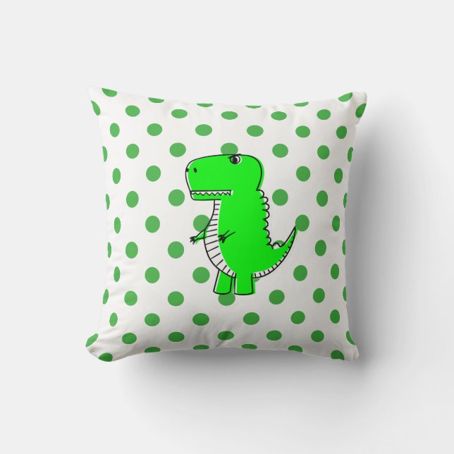 Green Dinosaur Green Polka Dots Kissen (Vorderseite)