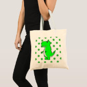 Green Dinosaur Green Polka Dots Tote Tag Tragetasche (Vorderseite (Produkt))