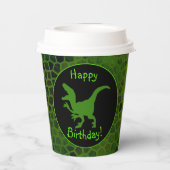 Green Dinosaur Hide Happy Birthday!  Pappbecher (Rückseite)