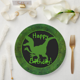 Green Dinosaur Hide Happy Birthday! Pappteller