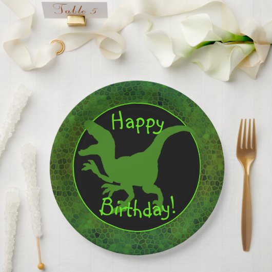 Green Dinosaur Hide Happy Birthday! Pappteller (Hochzeit)