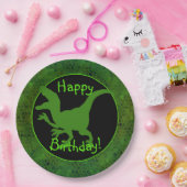 Green Dinosaur Hide Happy Birthday! Pappteller (Party)