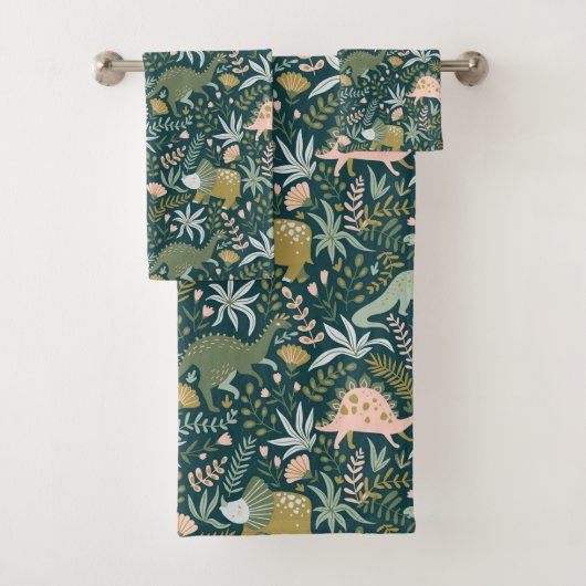 Green Dinosaur Muster Badhandtuch Set (Insitu)