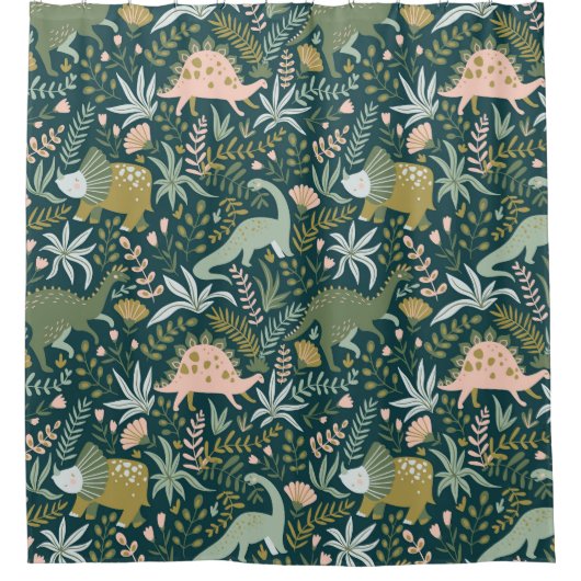 Green Dinosaur Muster Duschvorhang (Vorderseite)