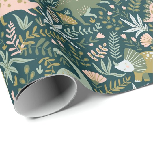 Green Dinosaur Muster Geschenkpapier (Rolleneckpunkt)