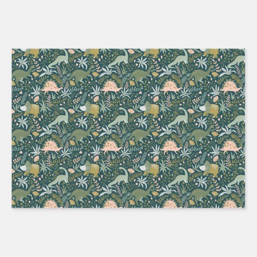 Green Dinosaur Muster Geschenkpapier Set (Vorderseite 3)