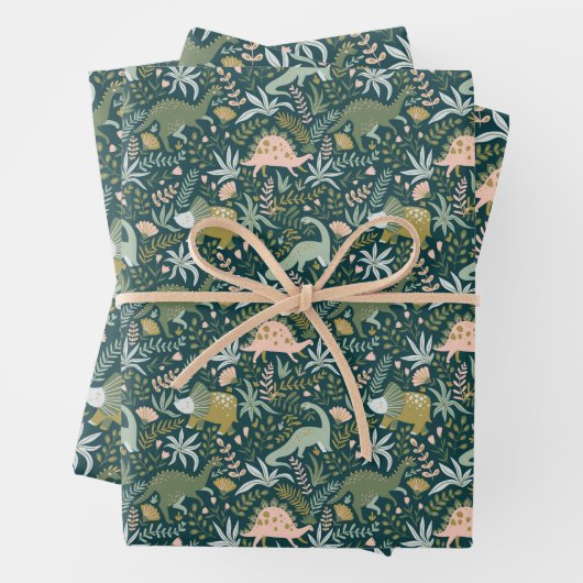 Green Dinosaur Muster Geschenkpapier Set (Beispiel)