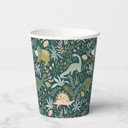 Green Dinosaur Muster Pappbecher (Rückseite)