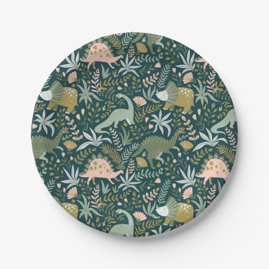 Green Dinosaur Muster Pappteller (Vorderseite)