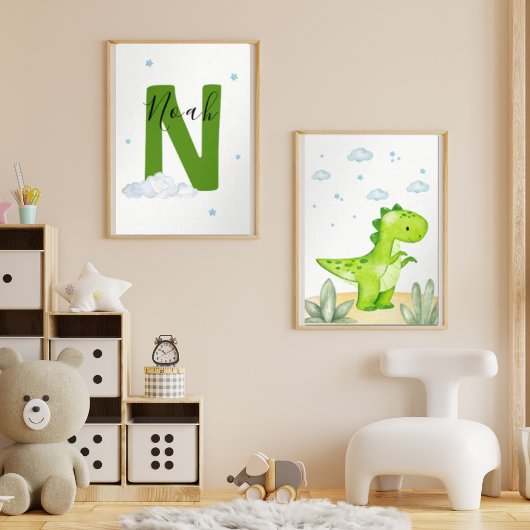 Green Dinosaur Nursery Wall Art Set of 2 Print Set
